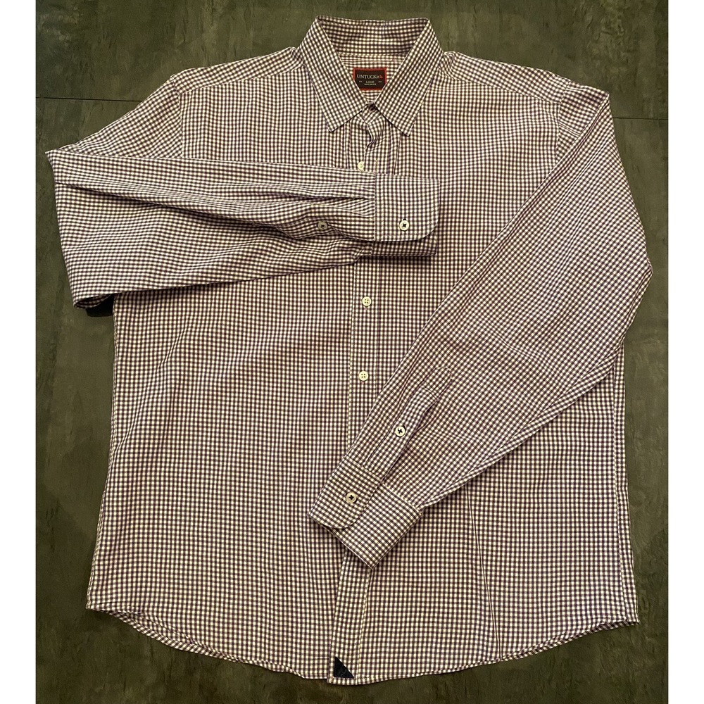UNTUCKit Shirt Mens Large Purple Check Plaid Long Sleeve Button Up Logo EUC